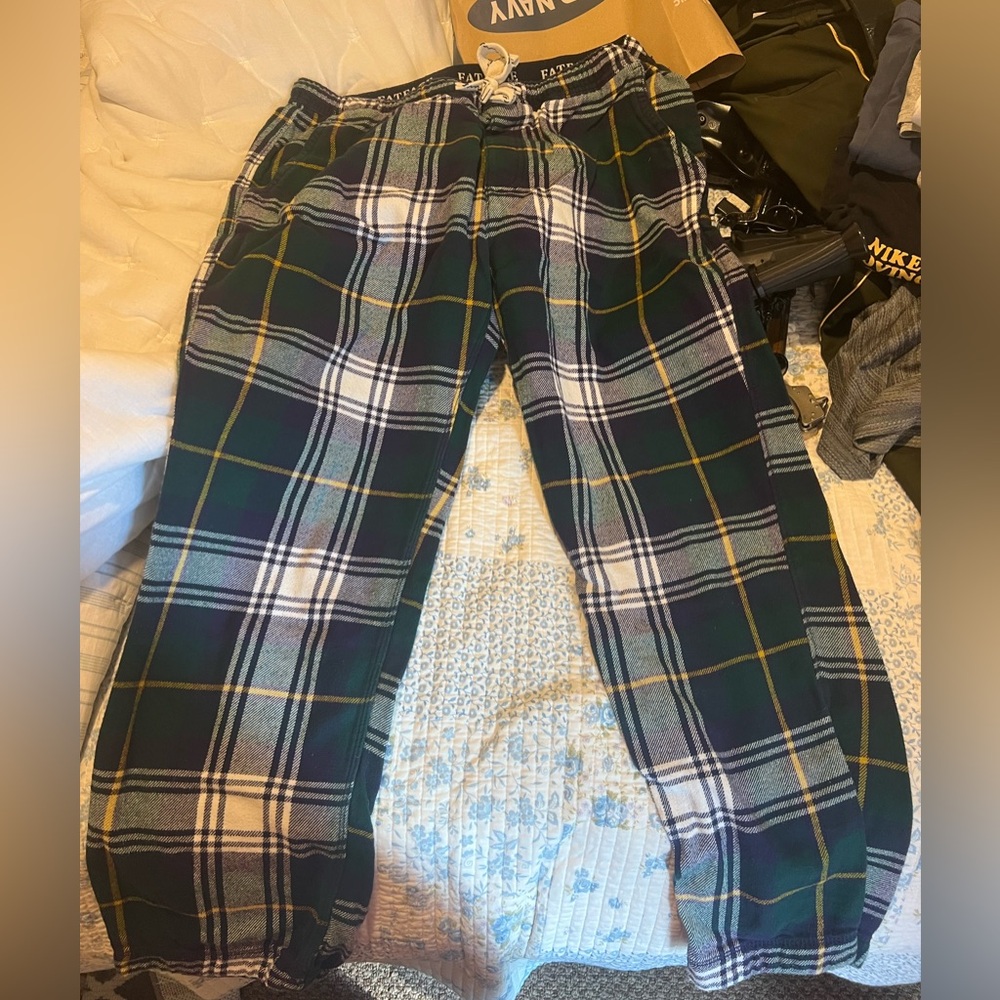 FatFace Green and Navy Plaid Lounge Pants